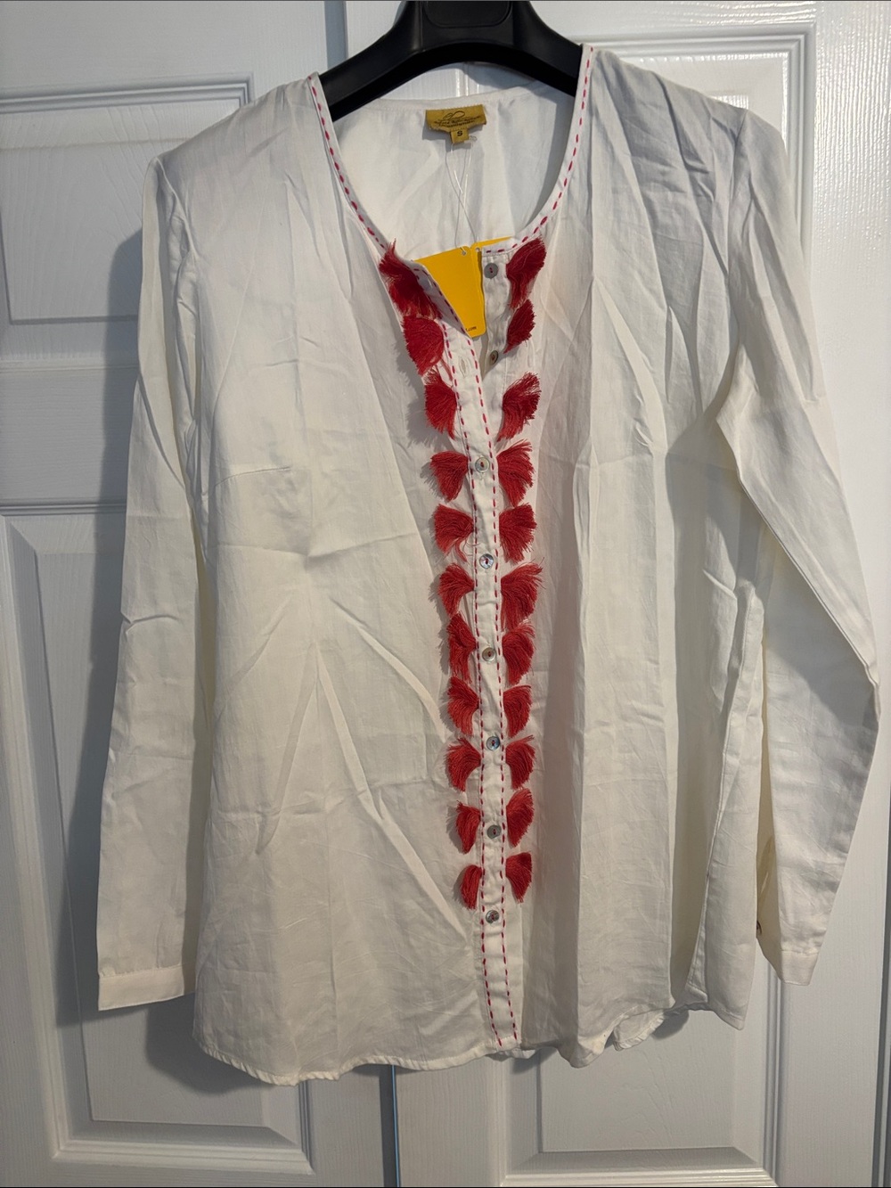 Roberta Roller Rabbit Martina Pom Pom Button-Front Tunic with Red Tassel Trim